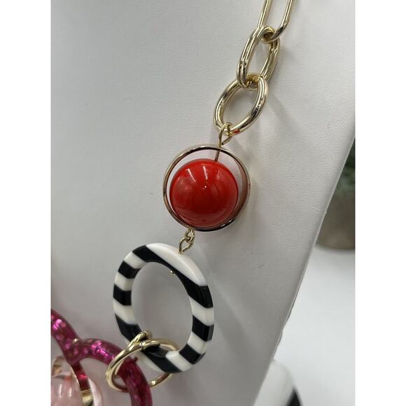 Betsey Johnson Modern Red Pink Mixed Heart & Bead Shapes Statement Necklace - Picture 12 of 16